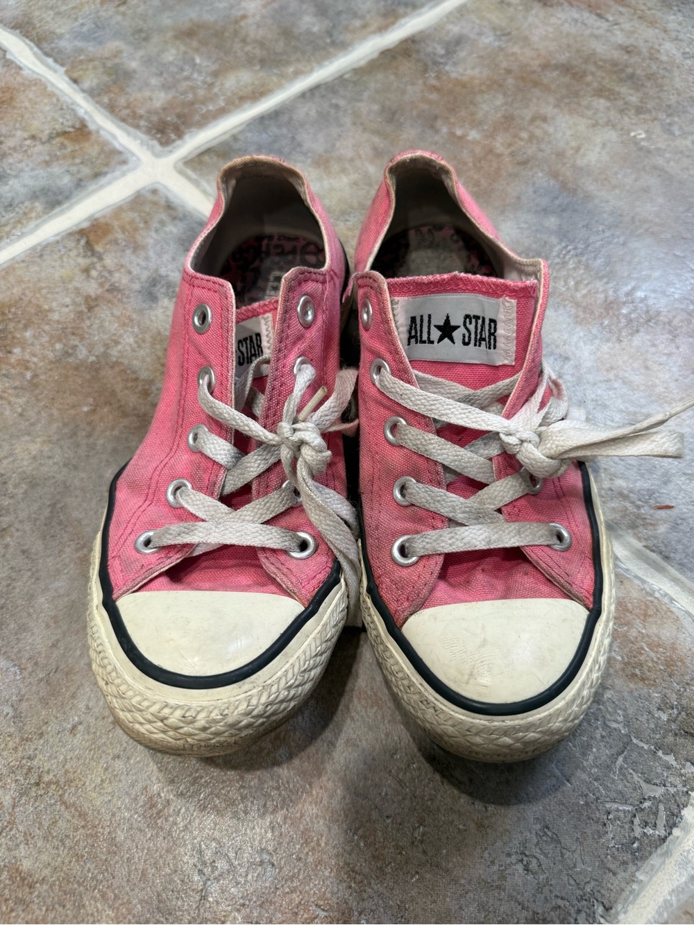 Worn in Converse Pink and White Low-Top